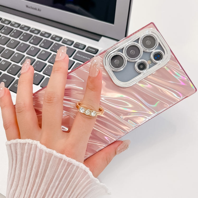 For Samsung Galaxy S25+ 5G Plating Glitter Texture Ring Holder TPU Phone Case with Lens Film(Pink Wrinkles) - Galaxy S25+ 5G Cases by PMC Jewellery | Online Shopping South Africa | PMC Jewellery | Buy Now Pay Later Mobicred