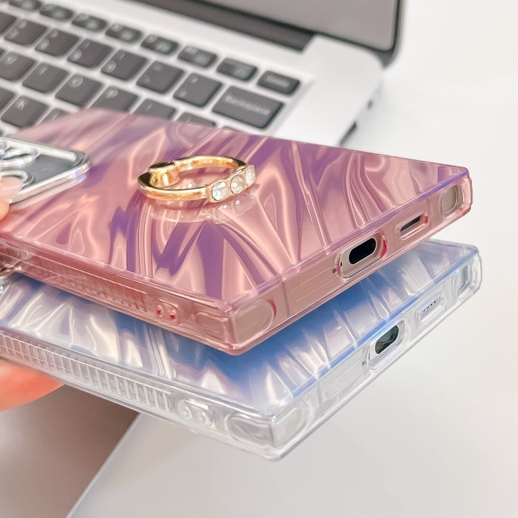 For Samsung Galaxy S25+ 5G Plating Glitter Texture Ring Holder TPU Phone Case with Lens Film(Purple Feathers) - Galaxy S25+ 5G Cases by PMC Jewellery | Online Shopping South Africa | PMC Jewellery | Buy Now Pay Later Mobicred