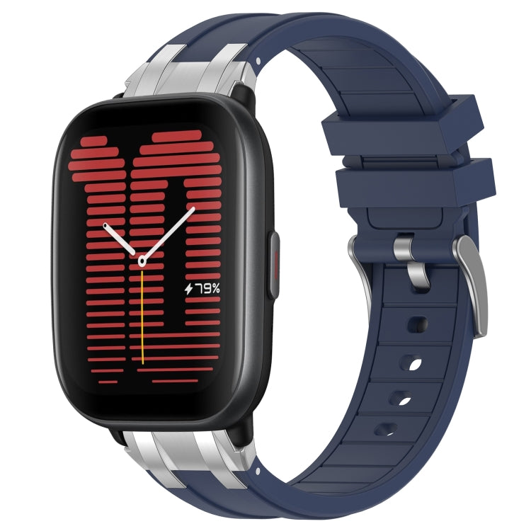For Amazfit Active 20mm Quick Release Silver Buckle Royal Silicone Watch Band(Navy Blue) - free shipping - PMC TechLife - Order now!