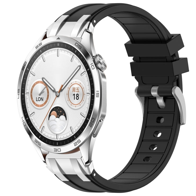 For Huawei Watch GT4 46mm 22mm Quick Release Silver Buckle Royal Silicone Watch Band(Black) - free shipping - PMC TechLife - Order now!