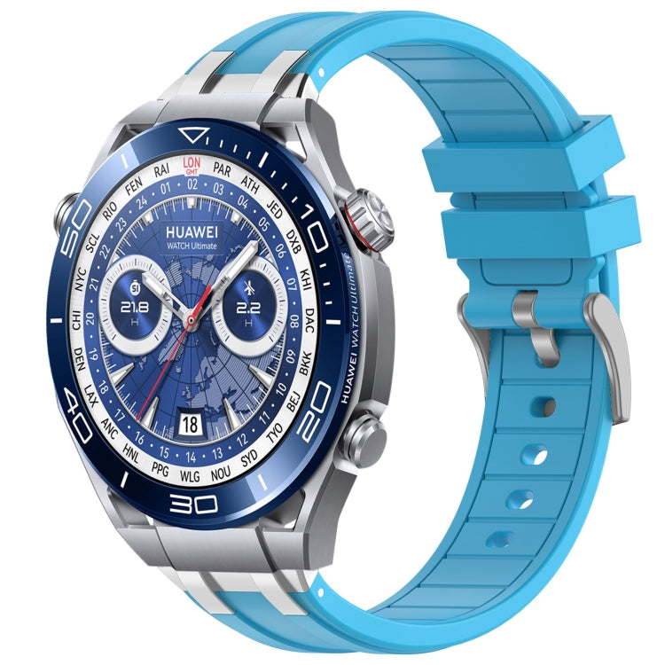 For Huawei Watch Ultimate 22mm Quick Release Silver Buckle Royal Silicone Watch Band(Sky Blue) - free shipping - PMC TechLife - Order now!
