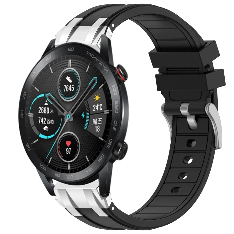 For Honor Magic Watch 2 46mm 22mm Quick Release Silver Buckle Royal Silicone Watch Band(Black) - free shipping - PMC TechLife - Order now!