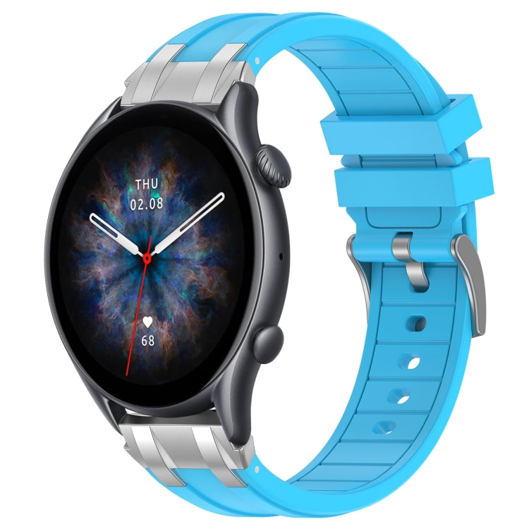 For Amazfit Watch GTR 3 pro 22mm Quick Release Silver Buckle Royal Silicone Watch Band(Sky Blue) - free shipping - PMC TechLife - Order now!
