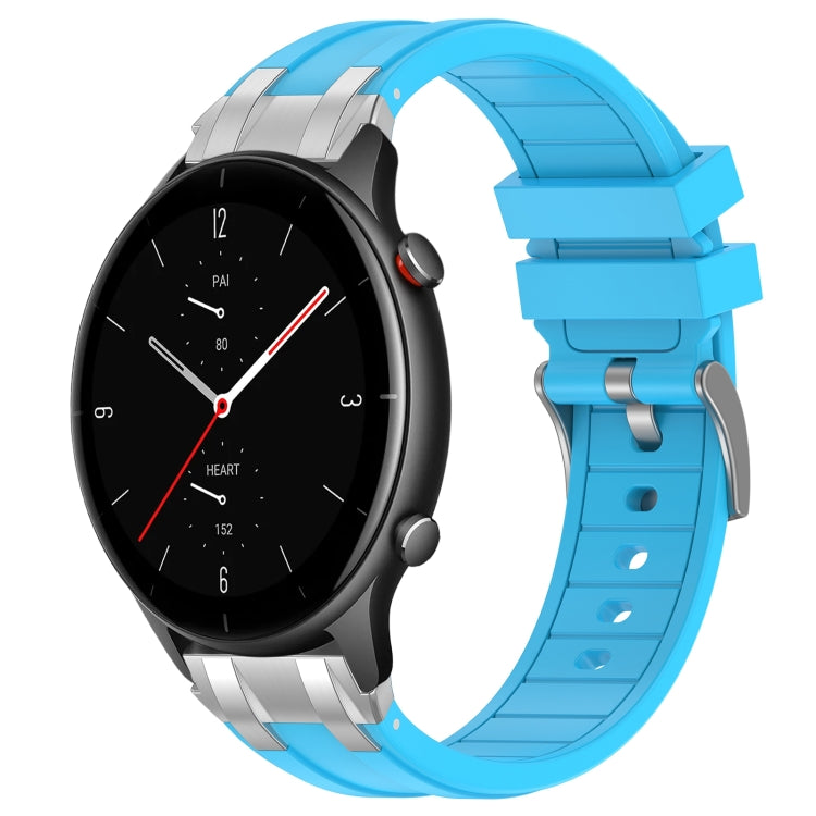 For Amazfit Watch GTR 2e 22mm Quick Release Silver Buckle Royal Silicone Watch Band(Sky Blue) - free shipping - PMC TechLife - Order now!