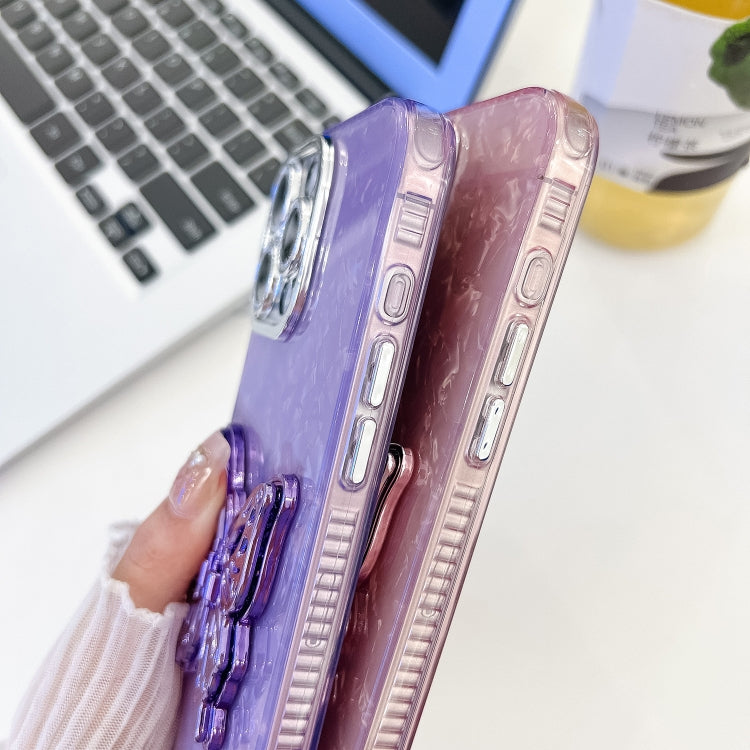 For iPhone 16 Pro Plating Glitter Texture Butterfly Holder TPU Phone Case with Lens Film(Pink Wrinkles) - iPhone 16 Pro Cases by PMC TechLife | Online Shopping South Africa | PMC TechLife | Buy Now Pay Later Mobicred