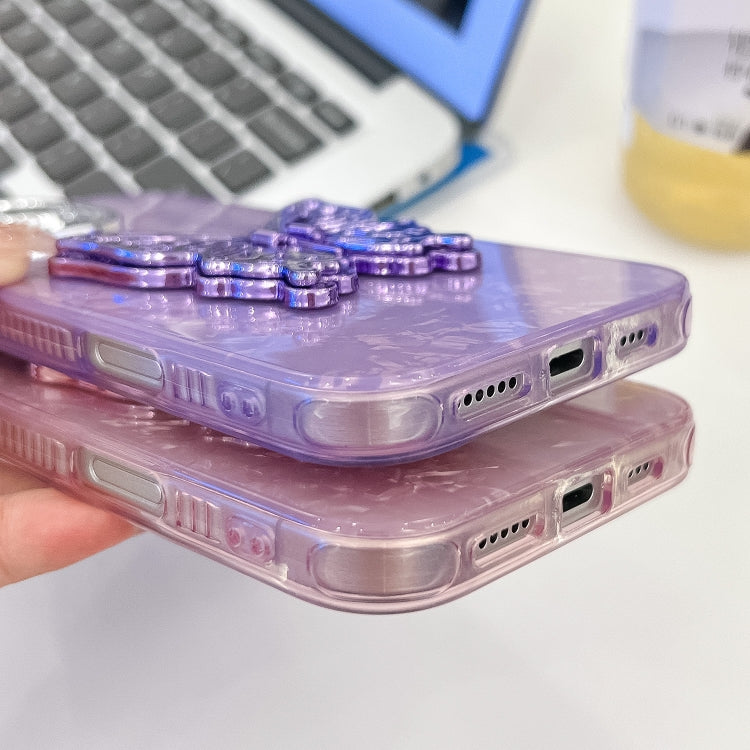 For iPhone 16 Pro Plating Glitter Texture Butterfly Holder TPU Phone Case with Lens Film(Pink Wrinkles) - iPhone 16 Pro Cases by PMC TechLife | Online Shopping South Africa | PMC TechLife | Buy Now Pay Later Mobicred