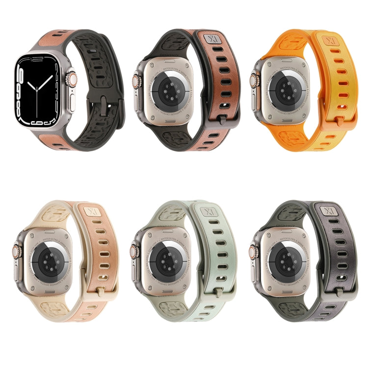 For Apple Watch Series 10 46mm Leather Skin Silicone Watch Band(Orange) - Watch Bands by PMC TechLife | Online Shopping South Africa | PMC TechLife | Buy Now Pay Later Mobicred