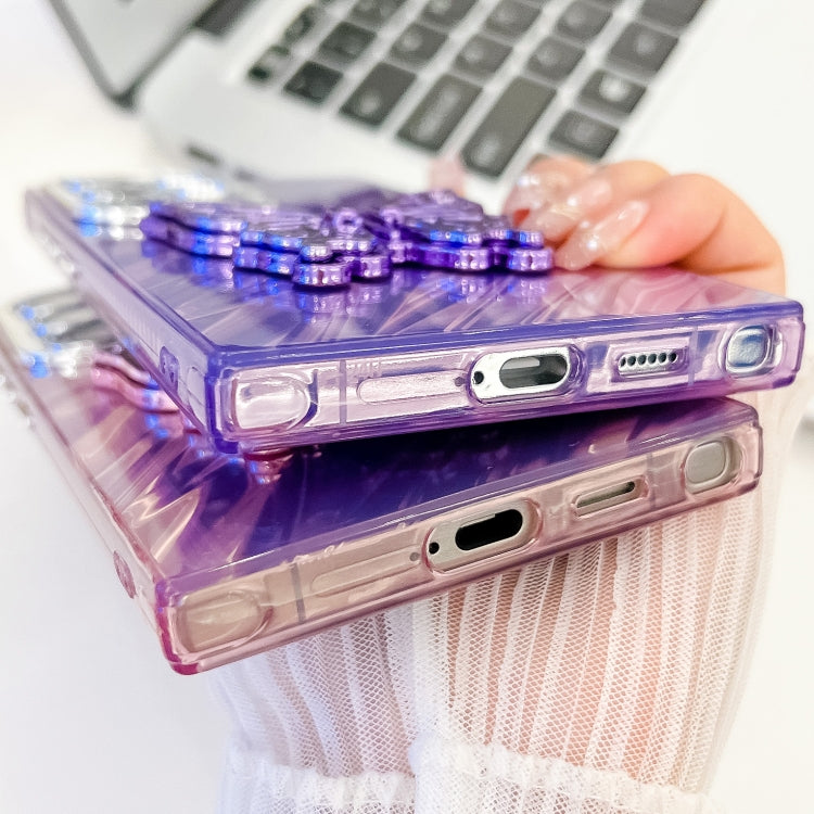 For Samsung Galaxy S25 Ultra 5G Plating Glitter Texture Butterfly Holder TPU Phone Case with Lens Film(White Water Ripples) - Galaxy S25 Ultra 5G Cases by PMC Jewellery | Online Shopping South Africa | PMC Jewellery | Buy Now Pay Later Mobicred