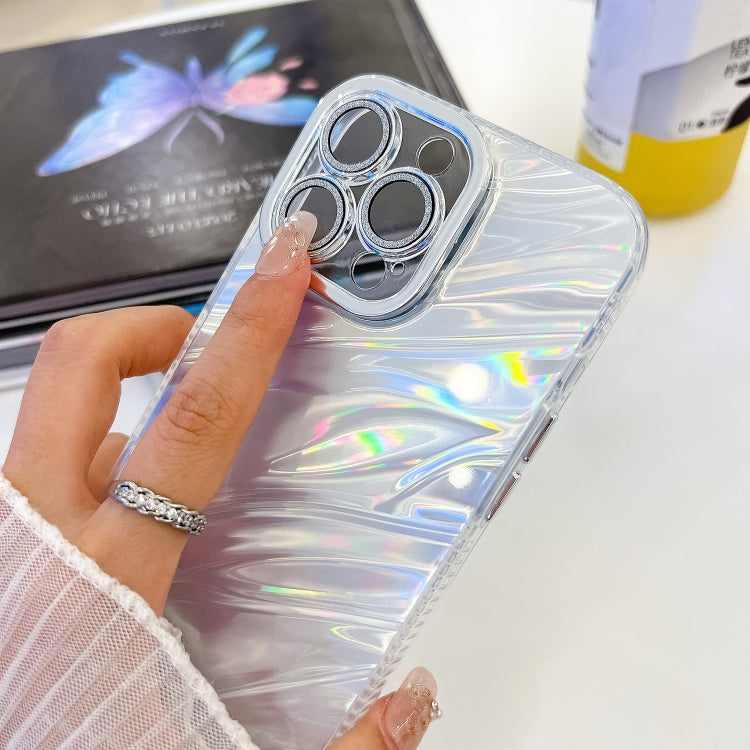 For iPhone 16e Plating Glitter Texture Chain Wristband TPU Phone Case with Lens Film(White Shell Pattern) - iPhone 16e Cases by PMC TechLife | Online Shopping South Africa | PMC TechLife | Buy Now Pay Later Mobicred