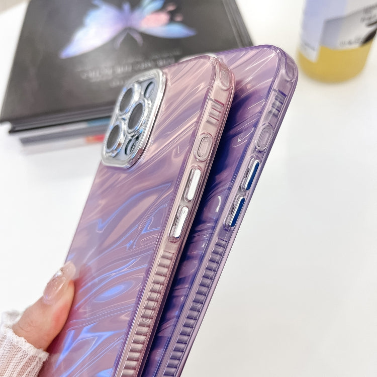 For iPhone 16 Plus Plating Glitter Texture Chain Wristband TPU Phone Case with Lens Film(Pink Water Ripples) - iPhone 16 Plus Cases by PMC TechLife | Online Shopping South Africa | PMC TechLife | Buy Now Pay Later Mobicred