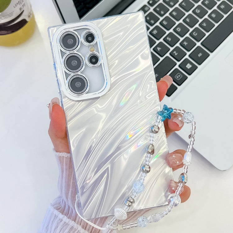 For Samsung Galaxy S25 Ultra 5G Plating Glitter Texture Chain Wristband TPU Phone Case with Lens Film(White Water Ripples) - Galaxy S25 Ultra 5G Cases by PMC Jewellery | Online Shopping South Africa | PMC Jewellery | Buy Now Pay Later Mobicred