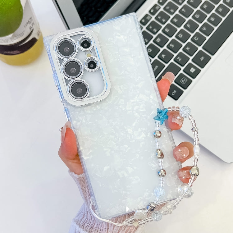 For Samsung Galaxy S25 Ultra 5G Plating Glitter Texture Chain Wristband TPU Phone Case with Lens Film(White Shell Pattern) - Galaxy S25 Ultra 5G Cases by PMC Jewellery | Online Shopping South Africa | PMC Jewellery | Buy Now Pay Later Mobicred