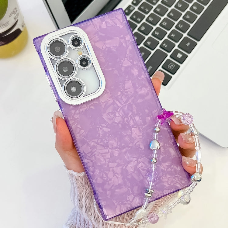 For Samsung Galaxy S25 Ultra 5G Plating Glitter Texture Chain Wristband TPU Phone Case with Lens Film(Purple Shell Pattern) - Galaxy S25 Ultra 5G Cases by PMC Jewellery | Online Shopping South Africa | PMC Jewellery | Buy Now Pay Later Mobicred