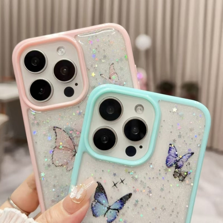 For iPhone 16 Pro Max Color Butterfly Glitter Epoxy TPU Phone Case(Green) - iPhone 16 Pro Max Cases by PMC TechLife | Online Shopping South Africa | PMC TechLife | Buy Now Pay Later Mobicred