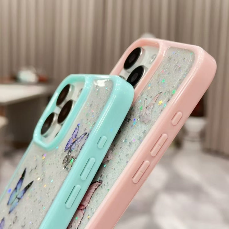For iPhone 16 Color Butterfly Glitter Epoxy TPU Phone Case(Pink) - iPhone 16 Cases by PMC TechLife | Online Shopping South Africa | PMC TechLife | Buy Now Pay Later Mobicred