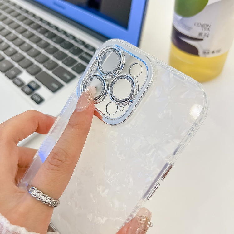 For iPhone 16e Plating Glitter Texture Fold Holder TPU Phone Case with Lens Film(Purple Water Ripples) - iPhone 16e Cases by PMC TechLife | Online Shopping South Africa | PMC TechLife | Buy Now Pay Later Mobicred