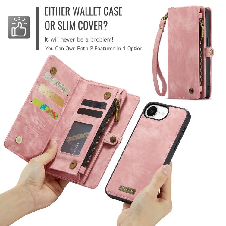 For iPhone 16e CaseMe 008 Detachable Multifunctional Leather Phone Case(Pink) - iPhone 16e Cases by CaseMe | Online Shopping South Africa | PMC TechLife | Buy Now Pay Later Mobicred