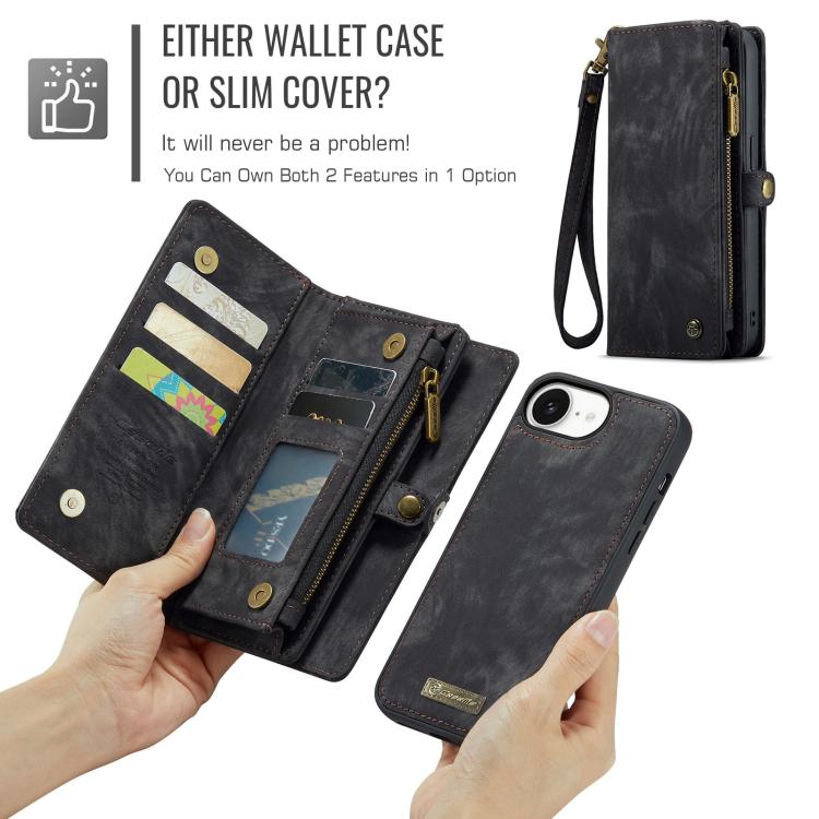 For iPhone 16e CaseMe 008 Detachable Multifunctional Leather Phone Case(Black) - free shipping - PMC TechLife - Order now!