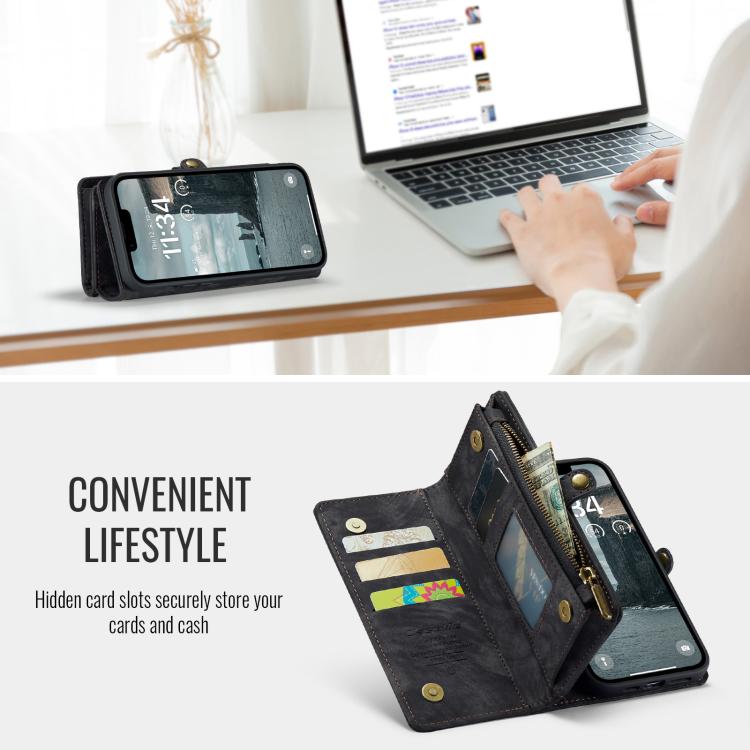For iPhone 16e CaseMe 008 Detachable Multifunctional Leather Phone Case(Black) - free shipping - PMC TechLife - Order now!