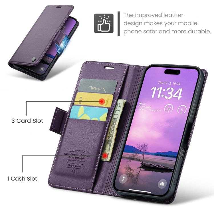 For iPhone 16 CaseMe 023 Butterfly Buckle Litchi Texture RFID Anti-theft Leather Phone Case(Purple) - free shipping - PMC Jewellery - Order now!