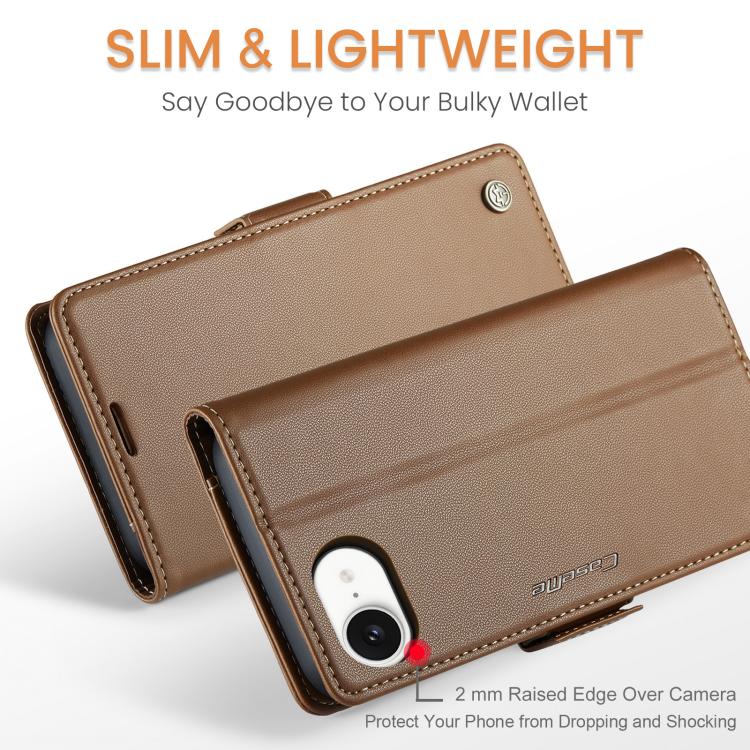 For iPhone 16e CaseMe 023 Butterfly Buckle Litchi Texture RFID Anti-theft Leather Phone Case(Brown) - iPhone 16e Cases by CaseMe | Online Shopping South Africa | PMC TechLife | Buy Now Pay Later Mobicred