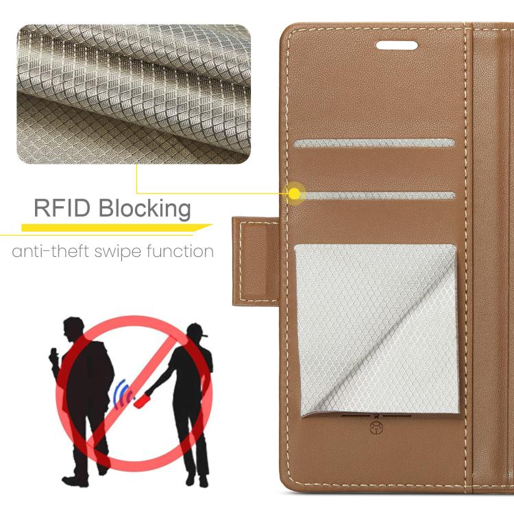 For iPhone 16e CaseMe 023 Butterfly Buckle Litchi Texture RFID Anti-theft Leather Phone Case(Brown) - iPhone 16e Cases by CaseMe | Online Shopping South Africa | PMC TechLife | Buy Now Pay Later Mobicred