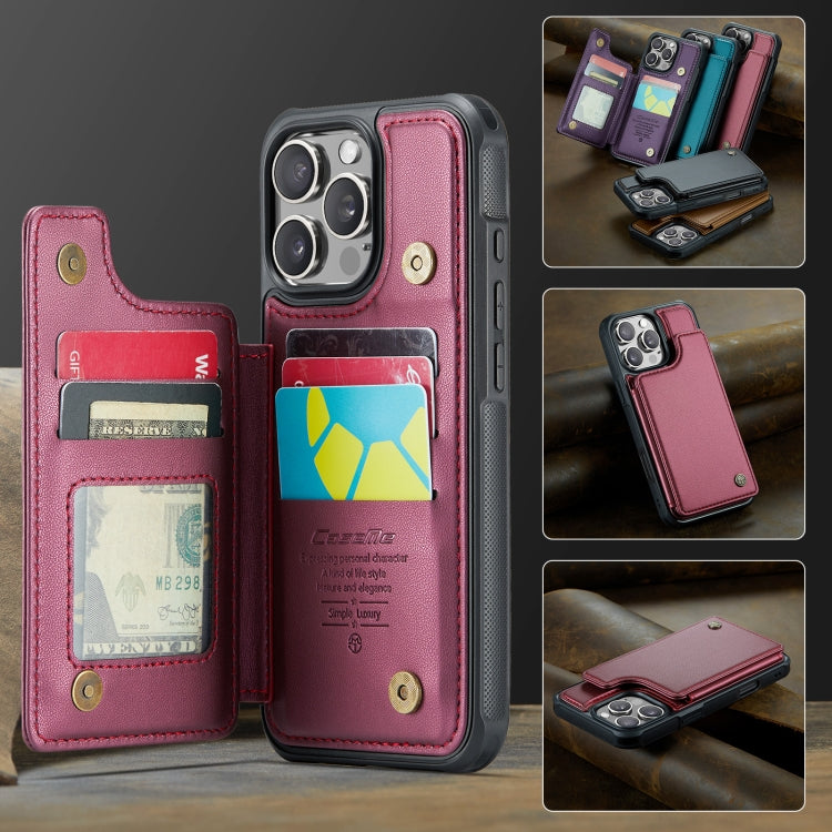 For iPhone 16 Pro Max CaseMe C22 Card Slots Holder RFID Anti-theft Phone Case(Red) - free shipping - PMC Jewellery - Order now!