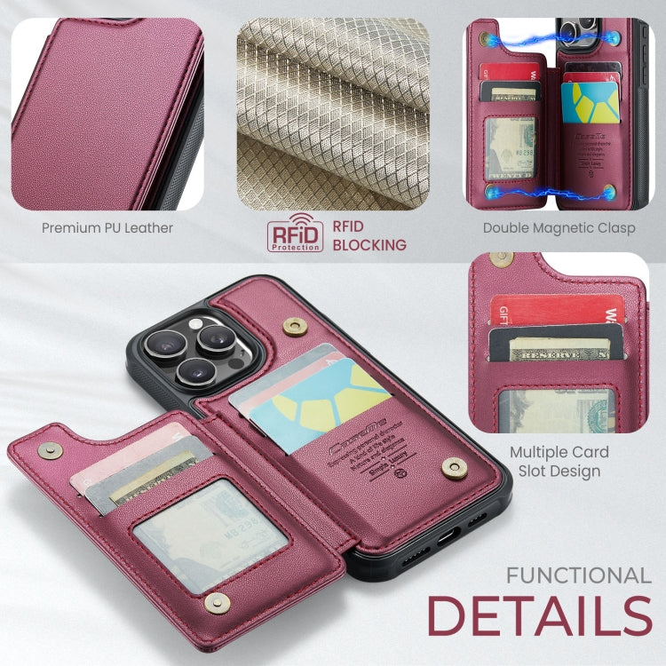 For iPhone 16 Pro Max CaseMe C22 Card Slots Holder RFID Anti-theft Phone Case(Red) - free shipping - PMC Jewellery - Order now!
