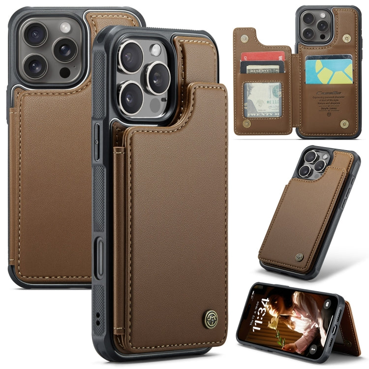 For iPhone 16 Pro CaseMe C22 Card Slots Holder RFID Anti-theft Phone Case(Brown) - free shipping - PMC TechLife - Order now!