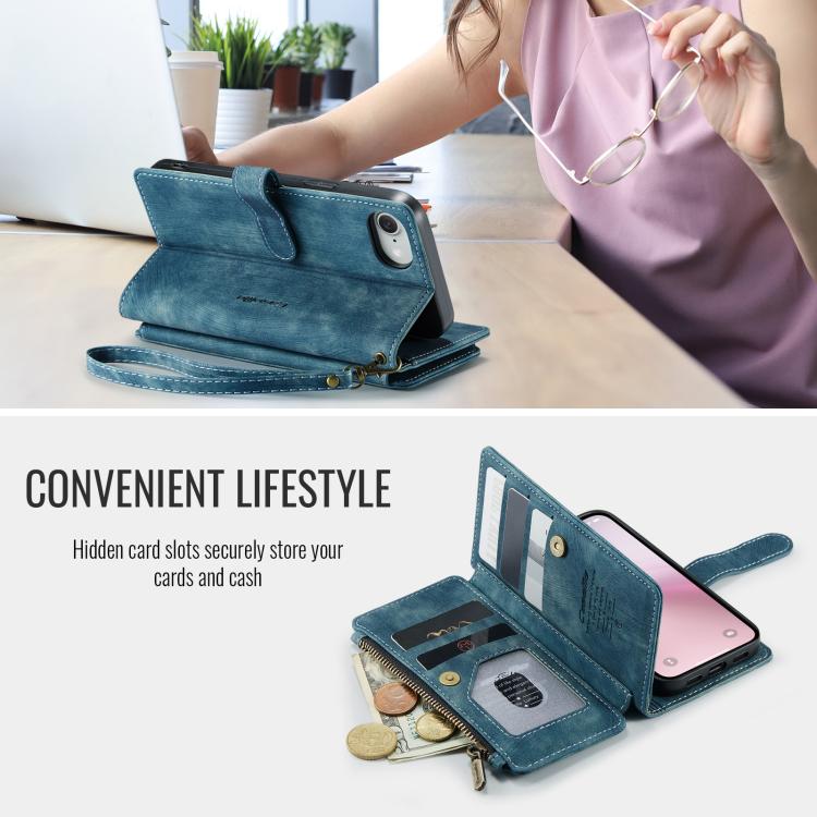 For iPhone 16e CaseMe C30 Card Slots Zipper Wallet Leather Phone Case(Blue) - iPhone 16e Cases by CaseMe | Online Shopping South Africa | PMC TechLife | Buy Now Pay Later Mobicred