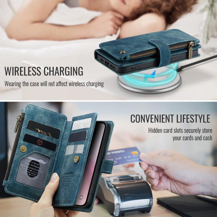 For iPhone 16e CaseMe C30 Card Slots Zipper Wallet Leather Phone Case(Blue) - iPhone 16e Cases by CaseMe | Online Shopping South Africa | PMC TechLife | Buy Now Pay Later Mobicred