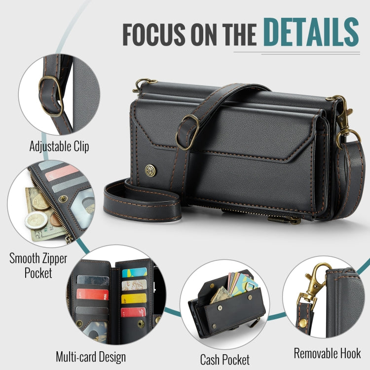For iPhone 16 Pro Max CaseMe C36 Card Slots Zipper Wallet RFID Anti-theft Leather Phone Case(Black) - free shipping - PMC Jewellery - Order now!