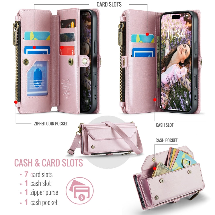 For iPhone 16 Pro CaseMe C36 Card Slots Zipper Wallet RFID Anti-theft Leather Phone Case(Pink) - free shipping - PMC Jewellery - Order now!