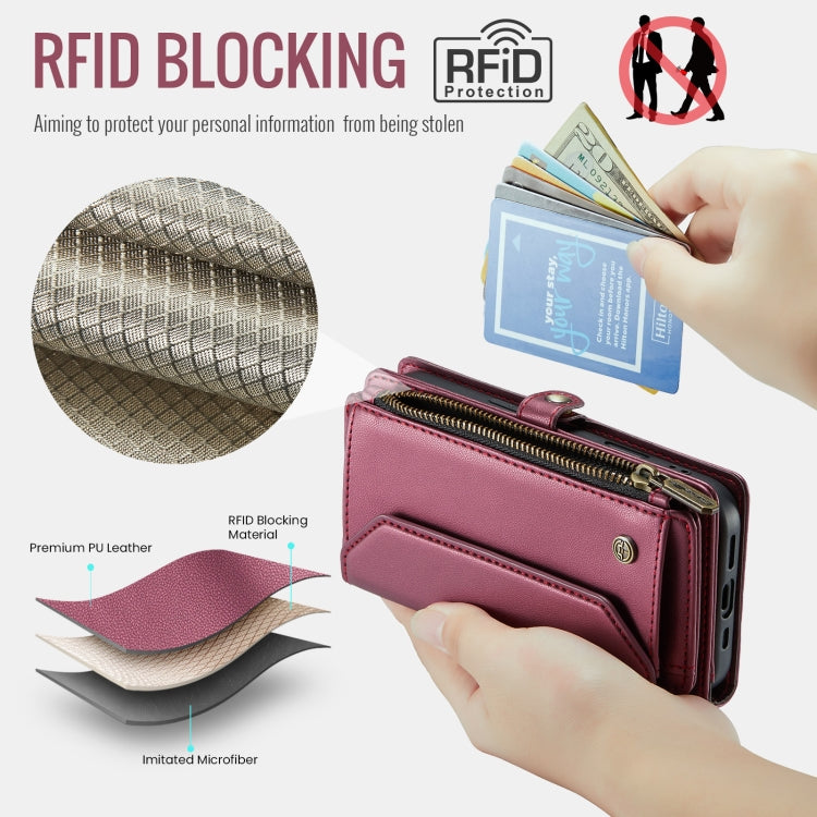 For iPhone 16 Pro CaseMe C36 Card Slots Zipper Wallet RFID Anti-theft Leather Phone Case(Red) - free shipping - PMC Jewellery - Order now!