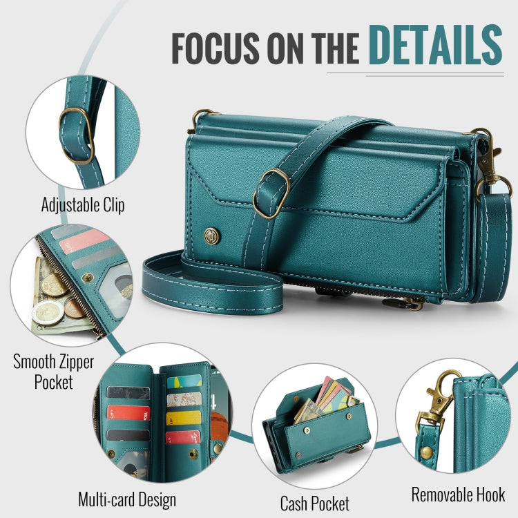 For iPhone 16 Plus CaseMe C36 Card Slots Zipper Wallet RFID Anti-theft Leather Phone Case(Blue) - free shipping - PMC Jewellery - Order now!