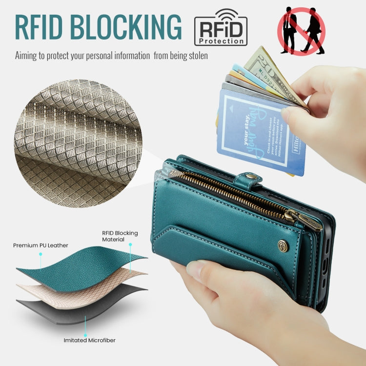 For iPhone 16 Plus CaseMe C36 Card Slots Zipper Wallet RFID Anti-theft Leather Phone Case(Blue) - free shipping - PMC Jewellery - Order now!