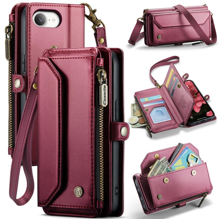For iPhone 16e CaseMe C36 Card Slots Zipper Wallet RFID Anti-theft Leather Phone Case(Red) - iPhone 16e Cases by CaseMe | Online Shopping South Africa | PMC TechLife | Buy Now Pay Later Mobicred