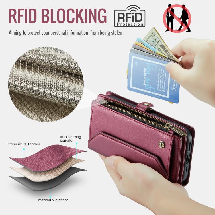 For iPhone 16e CaseMe C36 Card Slots Zipper Wallet RFID Anti-theft Leather Phone Case(Red) - iPhone 16e Cases by CaseMe | Online Shopping South Africa | PMC TechLife | Buy Now Pay Later Mobicred