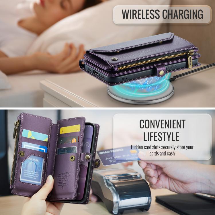 For iPhone 16e CaseMe C36 Card Slots Zipper Wallet RFID Anti-theft Leather Phone Case(Purple) - iPhone 16e Cases by CaseMe | Online Shopping South Africa | PMC TechLife | Buy Now Pay Later Mobicred