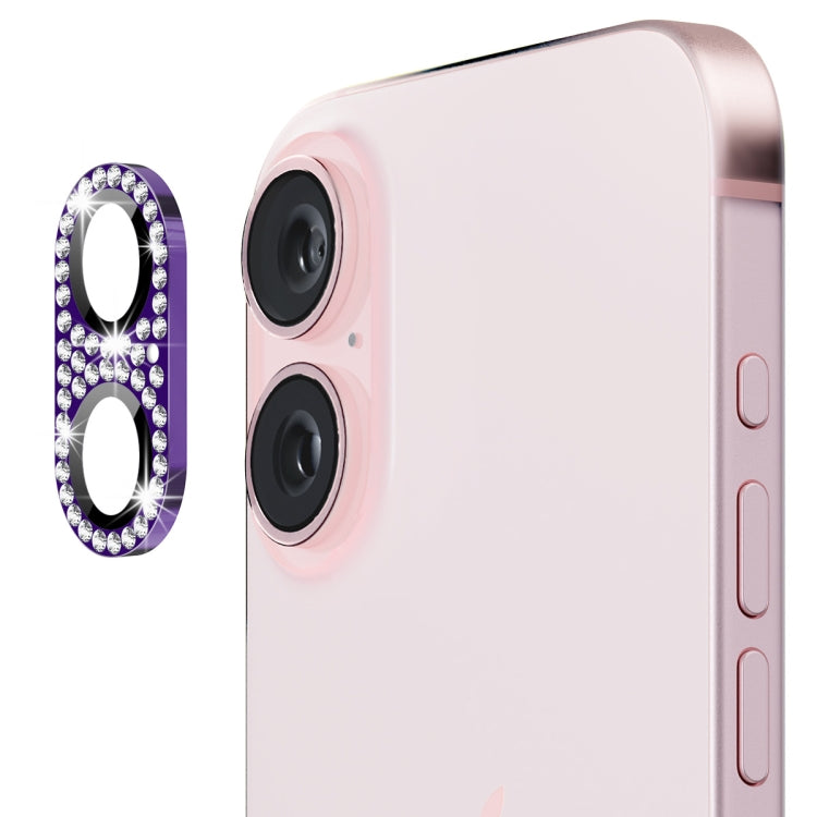 For iPhone 16 / 16 Plus ENKAY Hat-Prince Blink Diamond Camera Lens Aluminium Alloy Tempered Glass Film(Dark Purple) - free shipping - PMC TechLife - Order now!