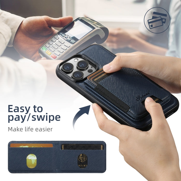 For iPhone 16 Suteni H17 Cross Grain Leather MagSafe Detachable Wallet Phone Case(Blue) - free shipping - PMC TechLife - Order now!