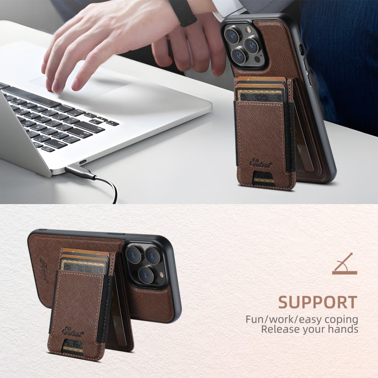 For iPhone 15 Pro Max Suteni H17 Cross Grain Leather MagSafe Detachable Wallet Phone Case(Brown) - free shipping - PMC Jewellery - Order now!