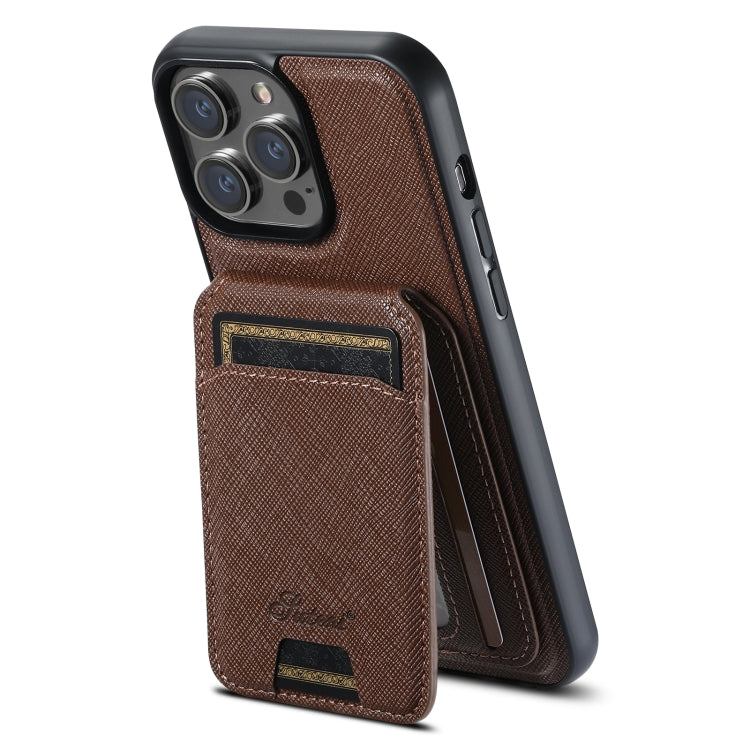 For iPhone 16 Pro Max Suteni H18 Cross Grain MagSafe Wallet Leather Phone Case(Brown) - free shipping - PMC Jewellery - Order now!