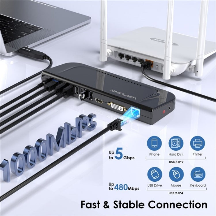 WAVLINK UG49DK4 Universal Laptop Docking Station Dual Monitor Supports DVI / HDMI / VGA(EU Plug) - free shipping - PMC Jewellery - Order now!