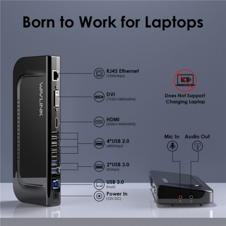 WAVLINK UG49DK4 Universal Laptop Docking Station Dual Monitor Supports DVI / HDMI / VGA(UK Plug) - free shipping - PMC Jewellery - Order now!