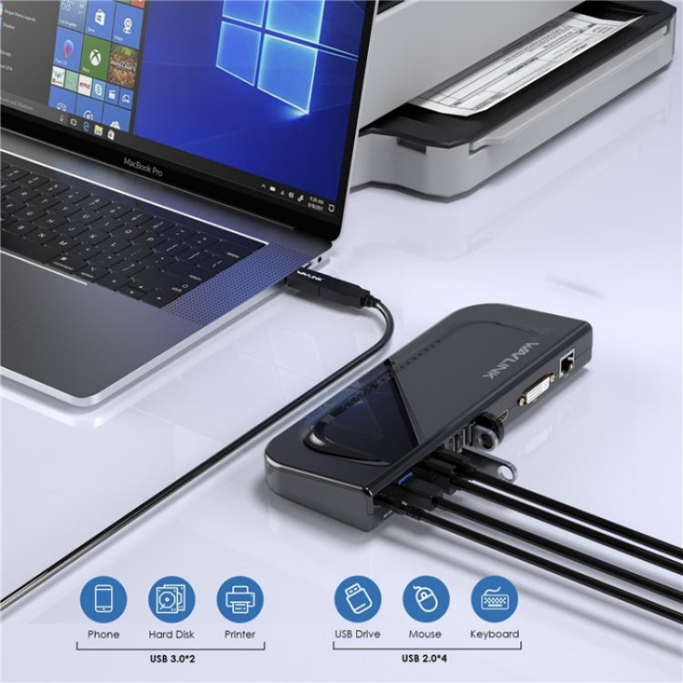 WAVLINK UG49DK4 Universal Laptop Docking Station Dual Monitor Supports DVI / HDMI / VGA(UK Plug) - free shipping - PMC Jewellery - Order now!
