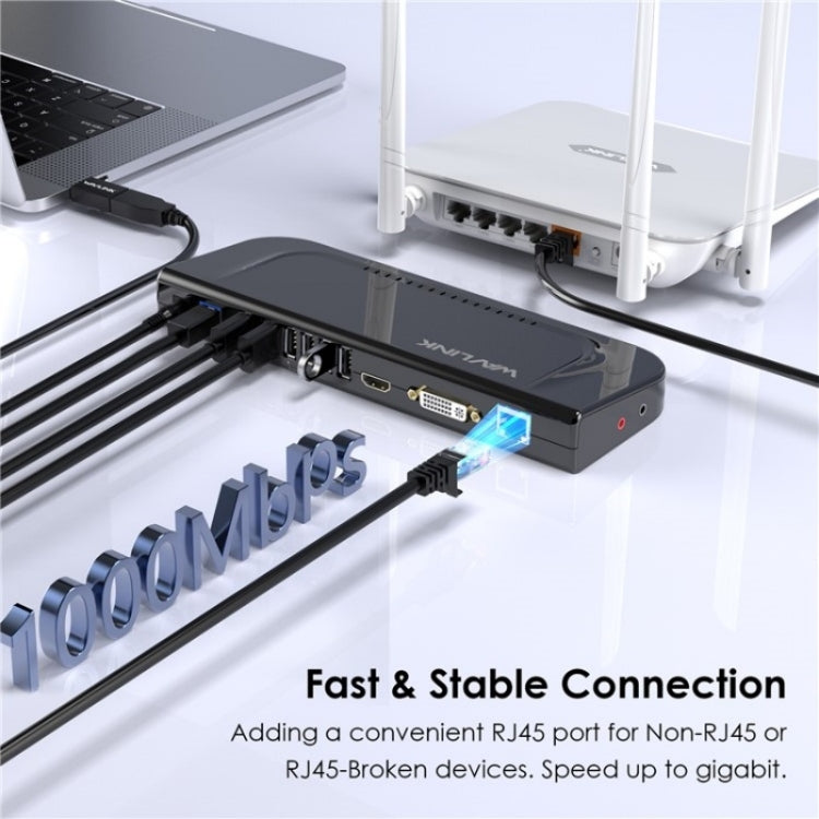 WAVLINK UG49DK4 Universal Laptop Docking Station Dual Monitor Supports DVI / HDMI / VGA(EU Plug) - free shipping - PMC Jewellery - Order now!