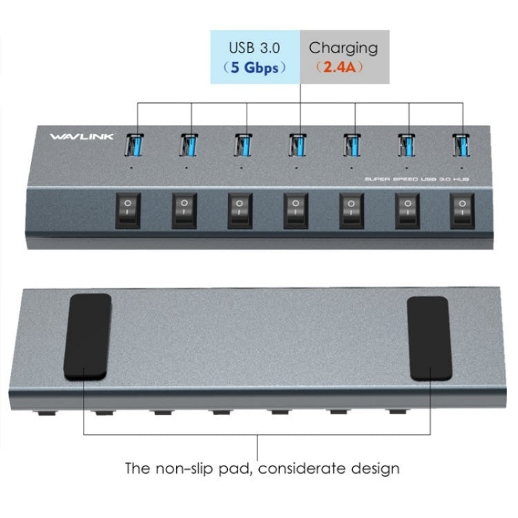 WAVLINK UH3076 5Gbps 7-port USB 3.0 Hub with Independent Switch and LED Indicator(US Plug) - free shipping - PMC Jewellery - Order now!