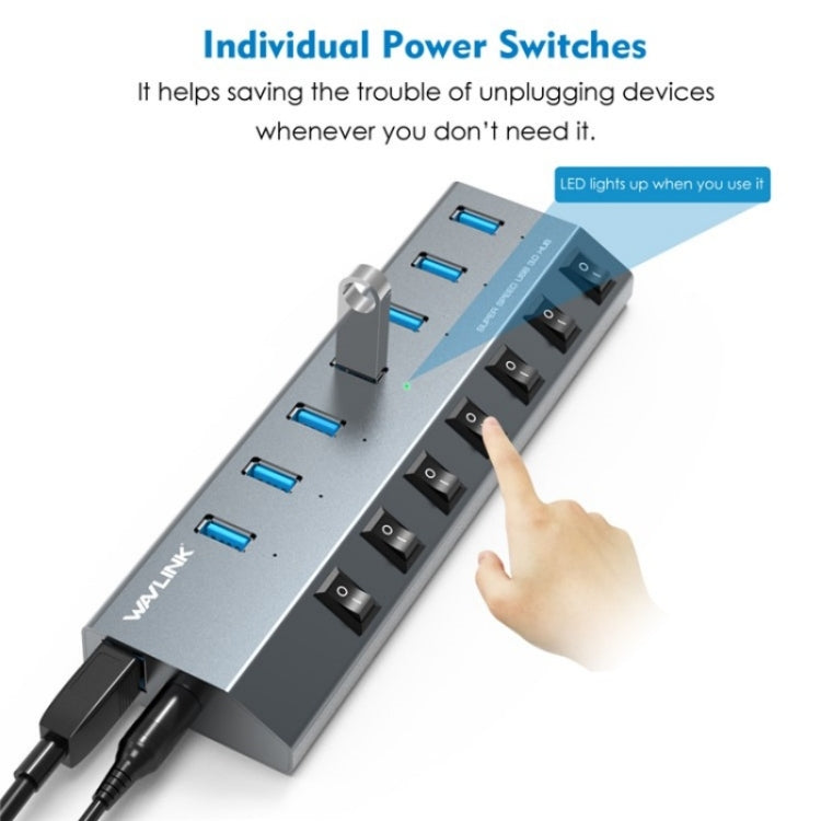 WAVLINK UH3076 5Gbps 7-port USB 3.0 Hub with Independent Switch and LED Indicator(AU Plug) - free shipping - PMC Jewellery - Order now!