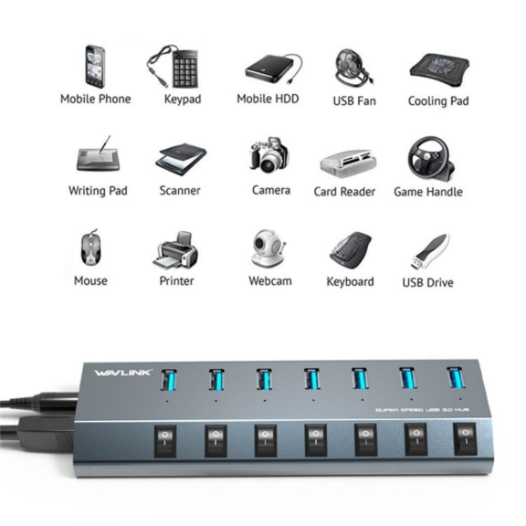 WAVLINK UH3076 5Gbps 7-port USB 3.0 Hub with Independent Switch and LED Indicator(AU Plug) - free shipping - PMC Jewellery - Order now!